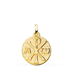 18K Medalla Oro Amarillo Cruz De Crismon Martele  18 mm