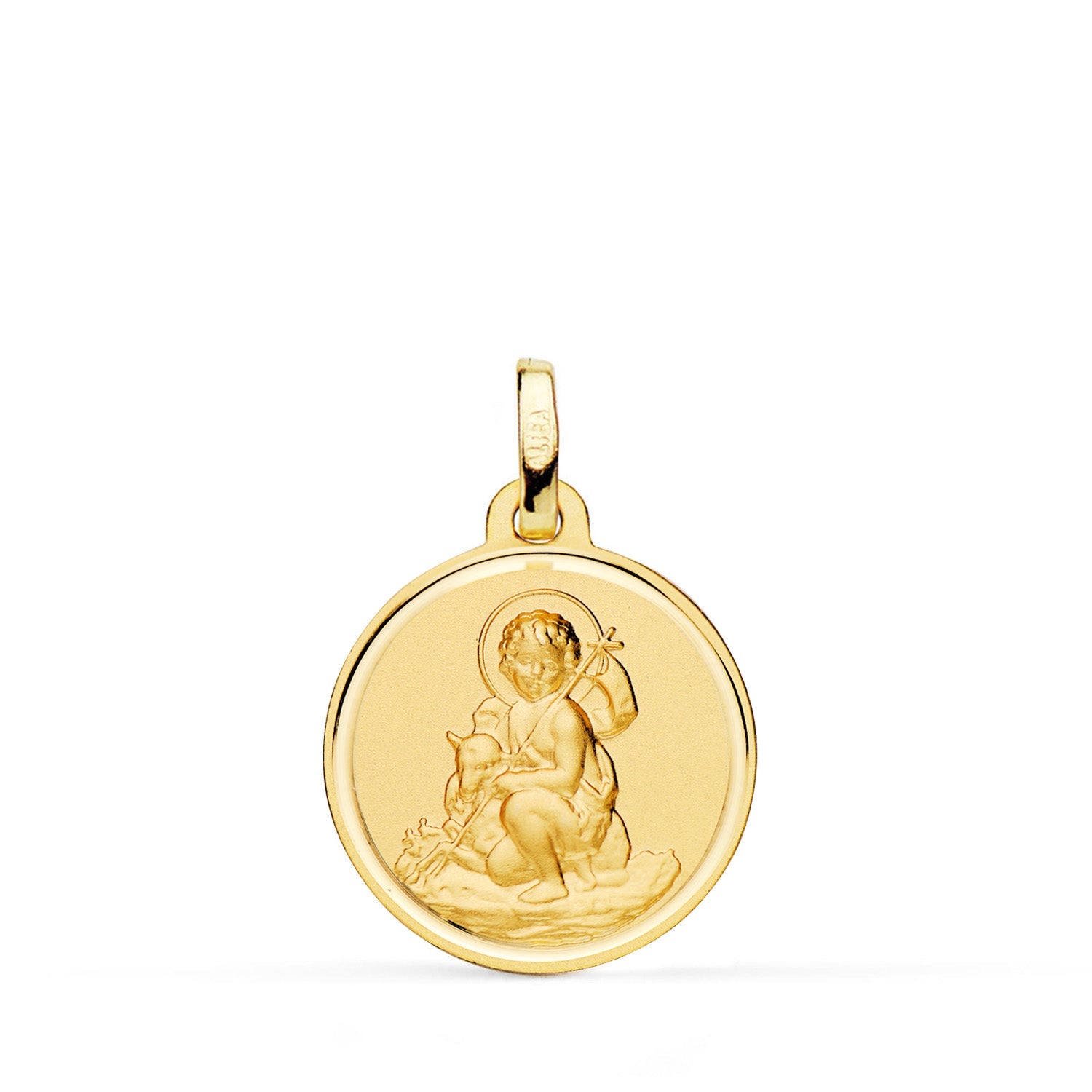 Médaille 18K Or Jaune Saint Jean Baptiste Biseautée 18 mm
