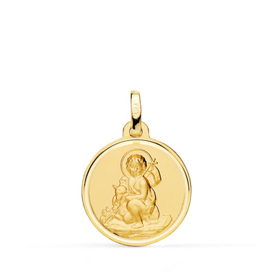 18K Yellow Gold Saint John the Baptist Medal Matted Bezel 18 mm