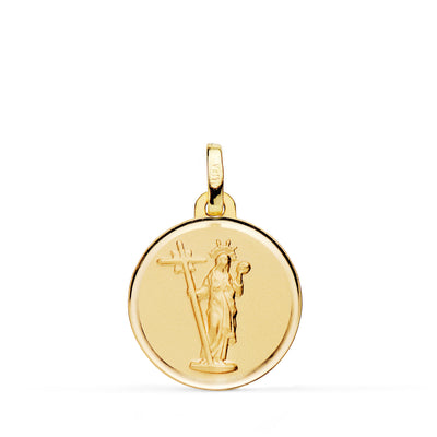 18K Medalla Oro Amarillo Virgen Niña Cerco Calado Brillo Con Circonita 24X17 mm