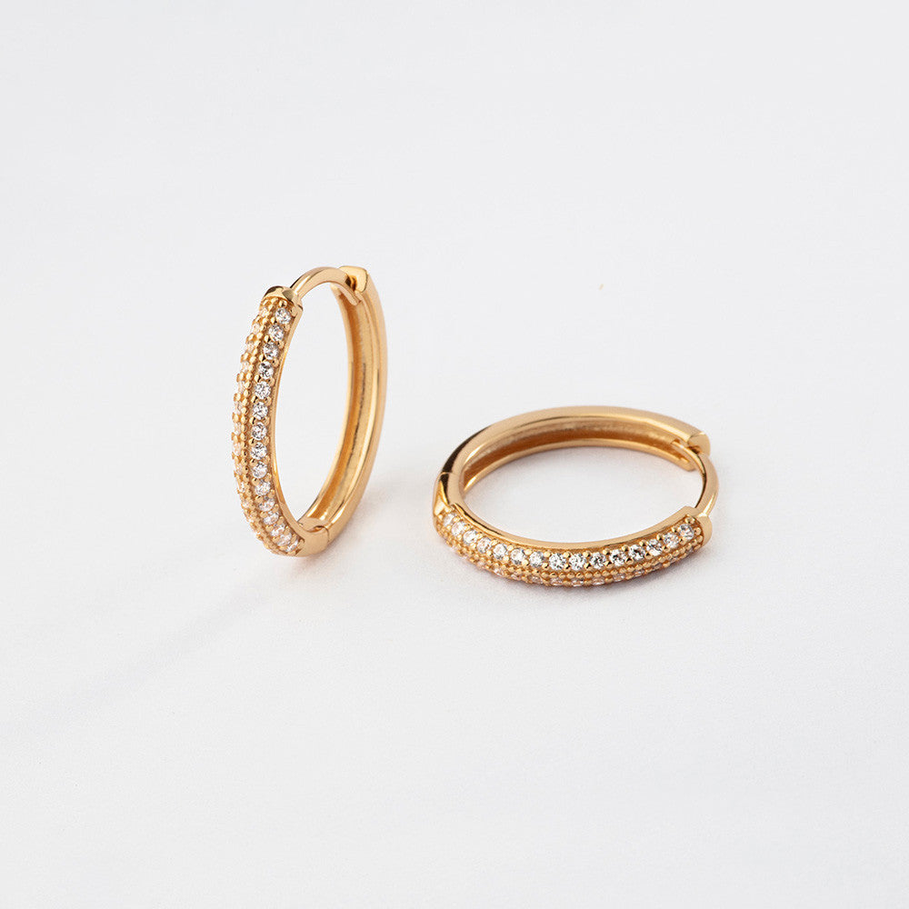 Hoop Earrings with Gold Cubic Zirconia