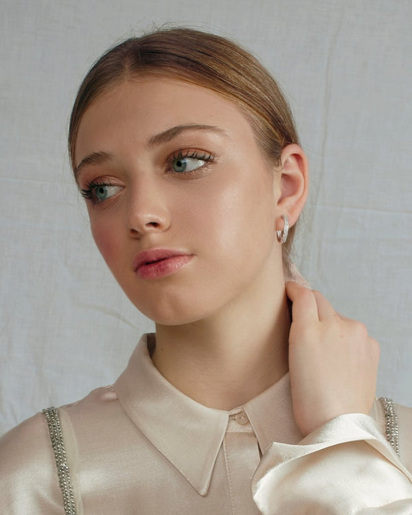 White cubic zirconia hoop earrings 30 mm