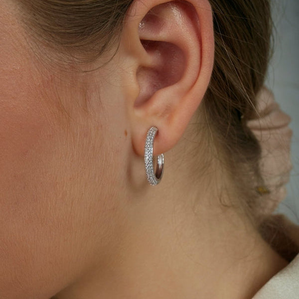 White cubic zirconia hoop earrings 30 mm