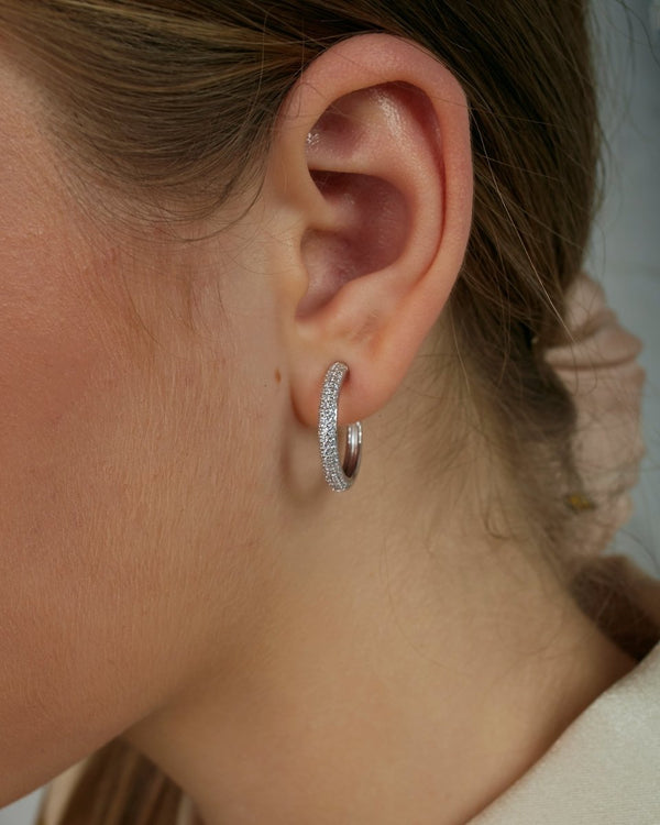 White cubic zirconia hoop earrings 30 mm