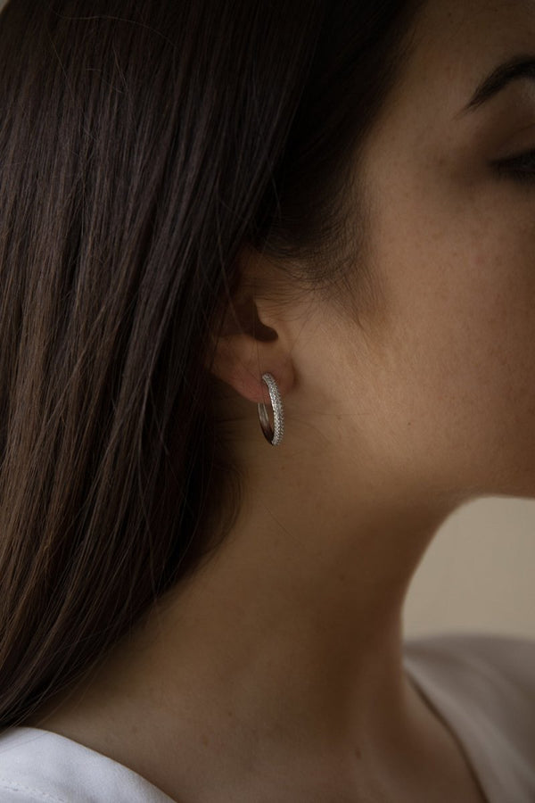 White cubic zirconia hoop earrings 22 mm
