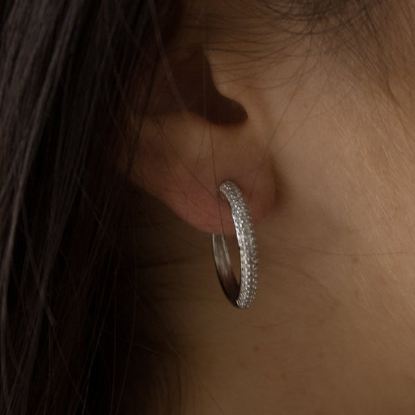 White cubic zirconia hoop earrings 22 mm