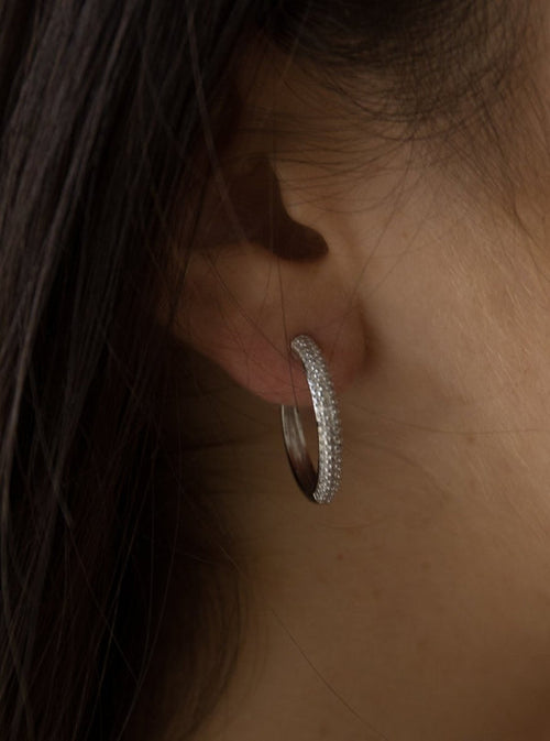 White zirconia hoop earrings 22 mm