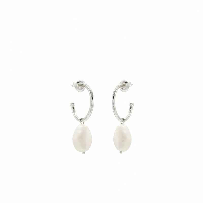 Pendientes aro de plata con colgante perla natural
