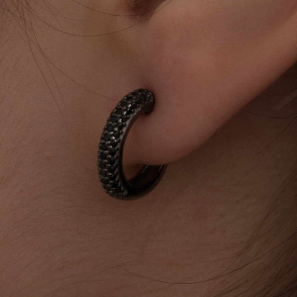 Pendientes Aro con Circonitas Negras Modelo Pequeño 15 mm