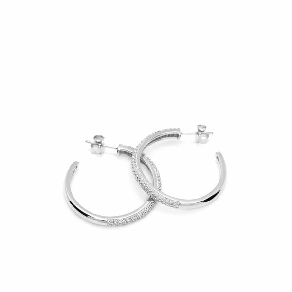 White cubic zirconia hoop earrings 30 mm