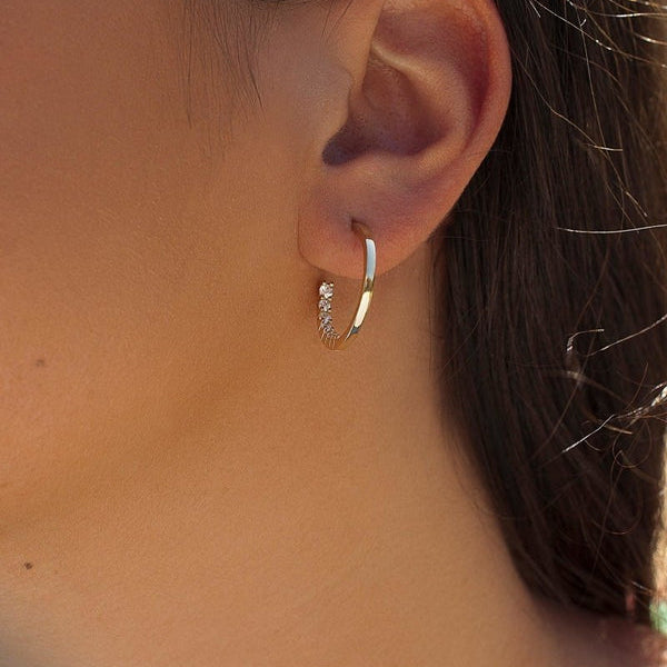 Silver Hoop Earrings with White Zirconia Inner Silhouette 21 mm