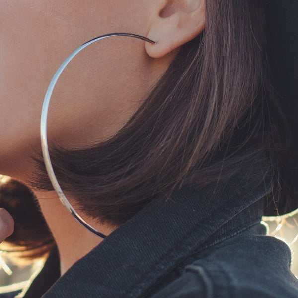 Large fine and extreme silver hoop earrings 73 mm