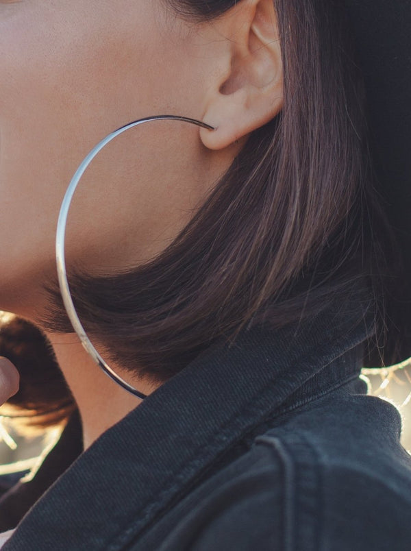 Large fine and extreme silver hoop earrings 73 mm