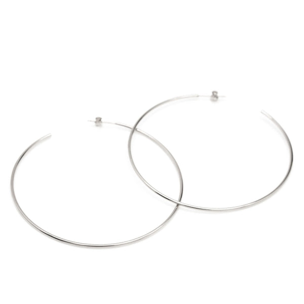 Large fine and extreme silver hoop earrings 73 mm