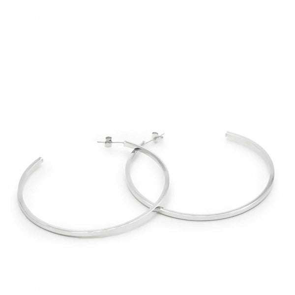 Large hoop earrings smooth silver and square design 65 mm