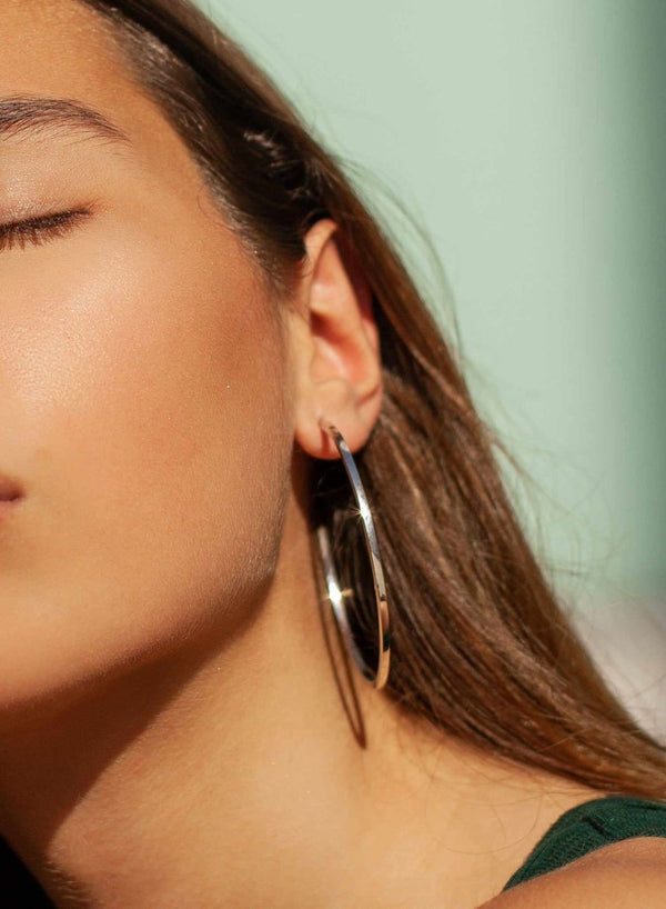 Pendientes aros grandes diseño plata lisa y cuadrados 65 mm