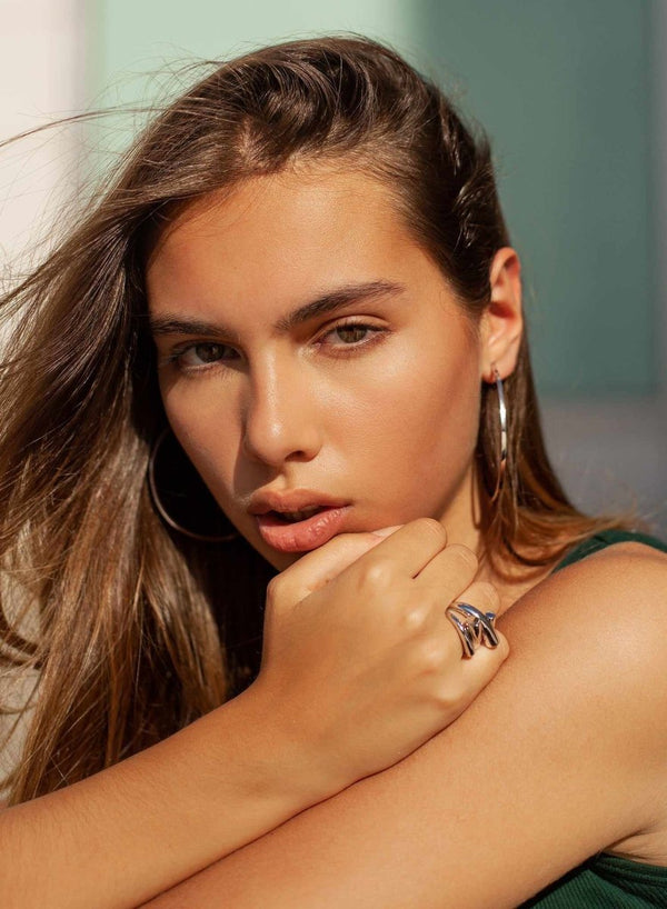 Pendientes aros grandes diseño plata lisa y cuadrados 65 mm