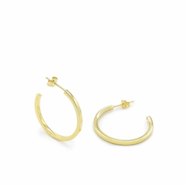 Pendientes Aro Plata Lisa Dorados Estilo Cuadrado 30 mm