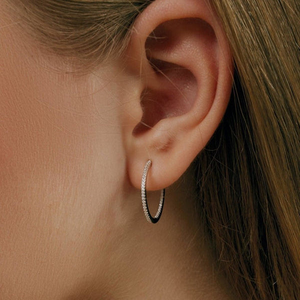 Silver Mini Hoop Earrings with White Zirconia Setting 25 mm