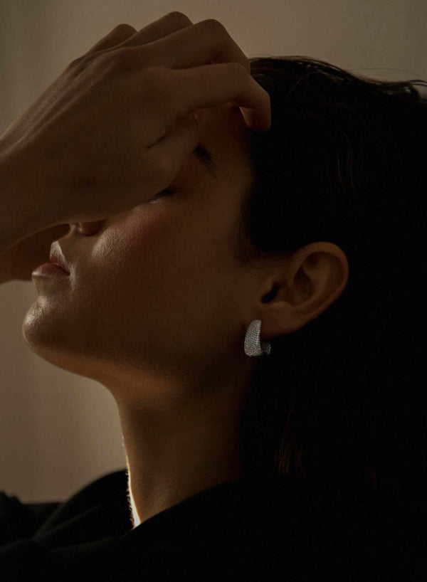 Thick design hoop earrings with full zirconia setting 20 mm