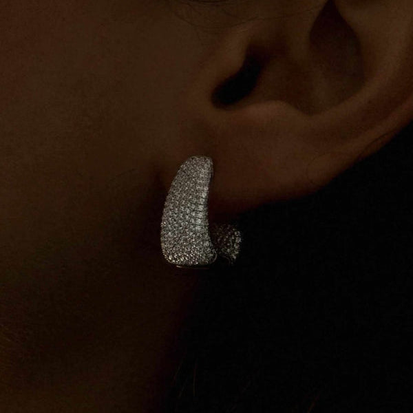 Thick design hoop earrings with full zirconia setting 20 mm