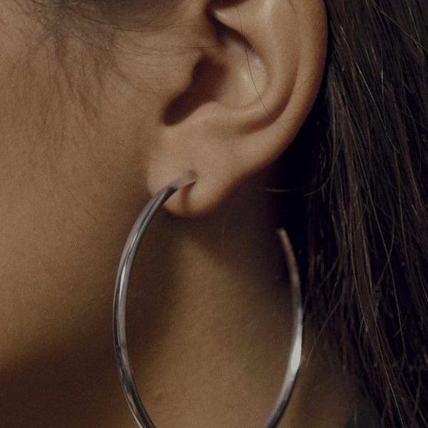 Large hoop earrings square design and smooth silver 55 mm