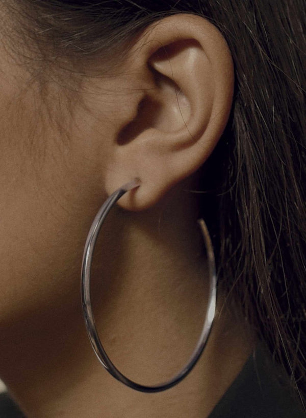 Large hoop earrings square design and smooth silver 55 mm
