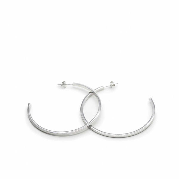 Large hoop earrings square design and smooth silver 55 mm