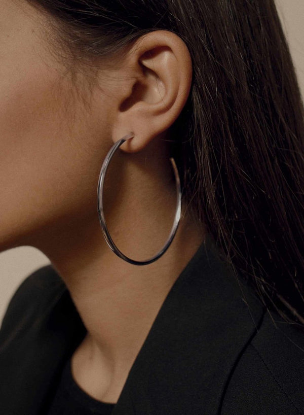 Large hoop earrings square design and smooth silver 55 mm