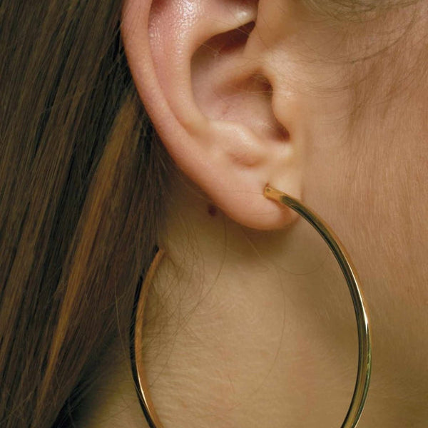 Large hoop earrings square design gold plated 55 mm