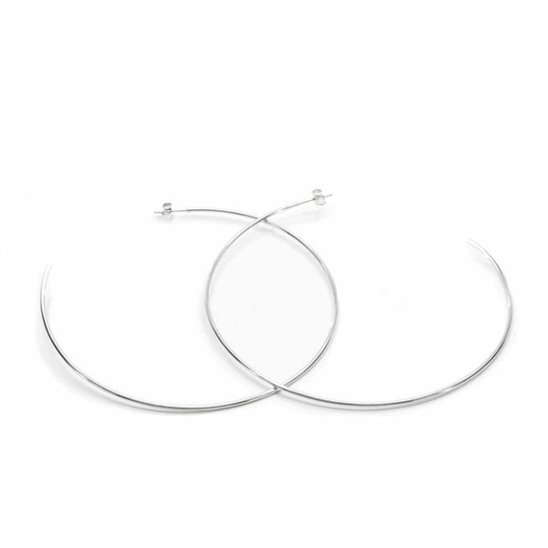 Pendientes aros grandes diseño maxi finos en plata lisa 85 mm