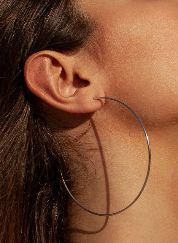 Pendientes aros grandes diseño maxi finos en plata lisa 85 mm