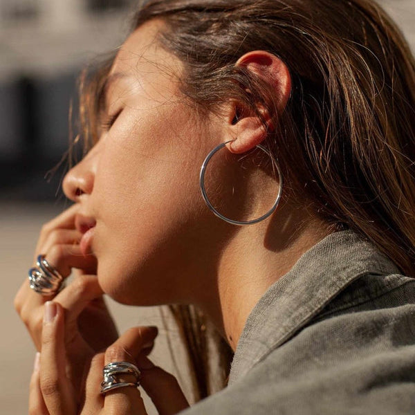 Large hoop earrings tubular design with hidden clasp 42 mm