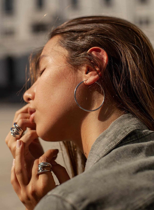 Large hoop earrings tubular design with hidden clasp 42 mm