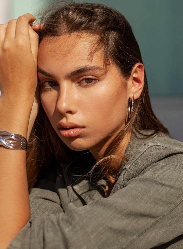 Large hoop earrings tubular design with hidden clasp 42 mm