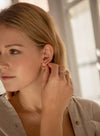 Two-tone circular design earrings with zircons