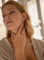 Two-tone circular design earrings with zircons