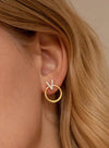 Two-tone circular design earrings with zircons