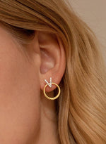 Two-tone circular design earrings with zircons