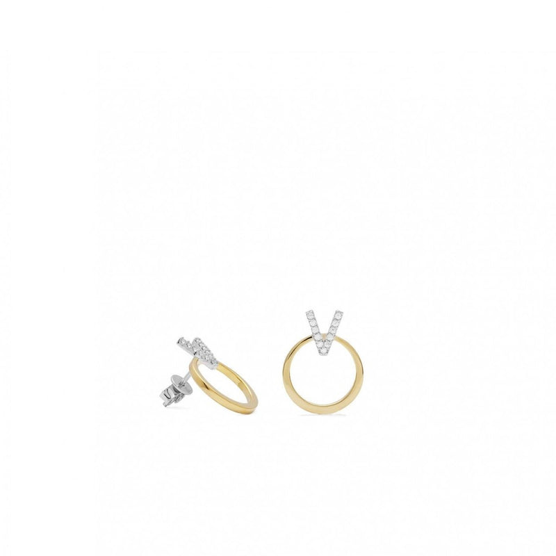 Two-tone circular design earrings with zircons