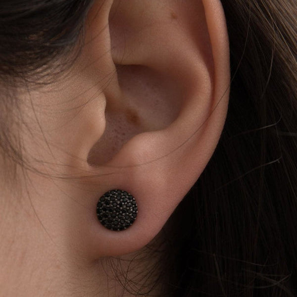 Small Shiny Earrings Ruthenium Silver Circle Motif 8 mm