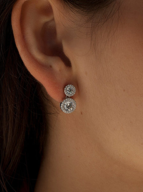 Silver Earrings with Double Diamond and Zirconia