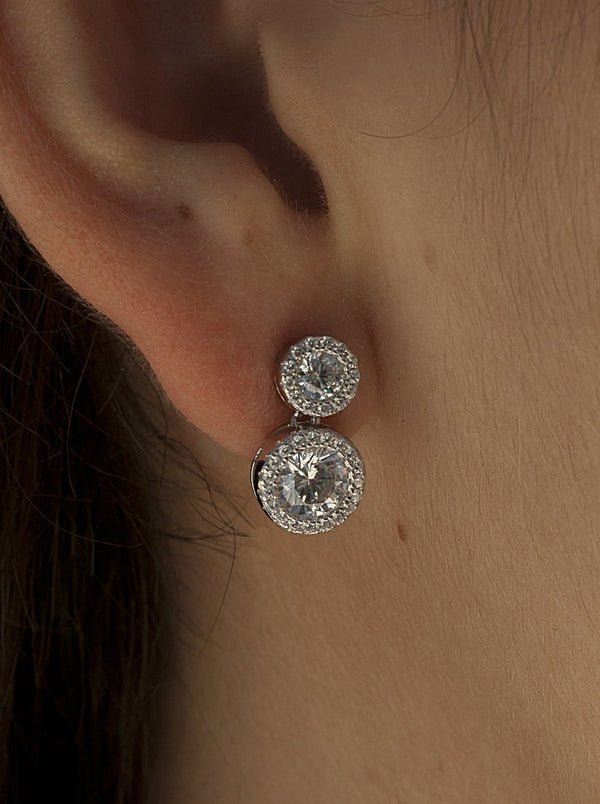 Silver Earrings with Double Diamond and Zirconia
