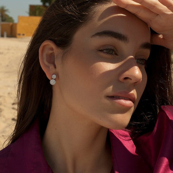 Silver Earrings with Double Diamond and Zirconia