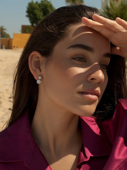 Silver Earrings with Double Diamonds and Zircons