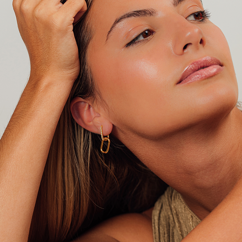 Gold Intertwined Double Hoop Earrings with Zirconia