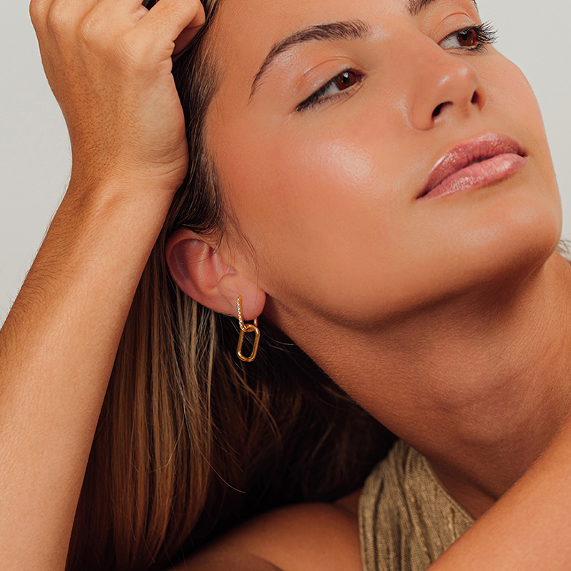 Double hoop earrings intertwined with zircons Gold