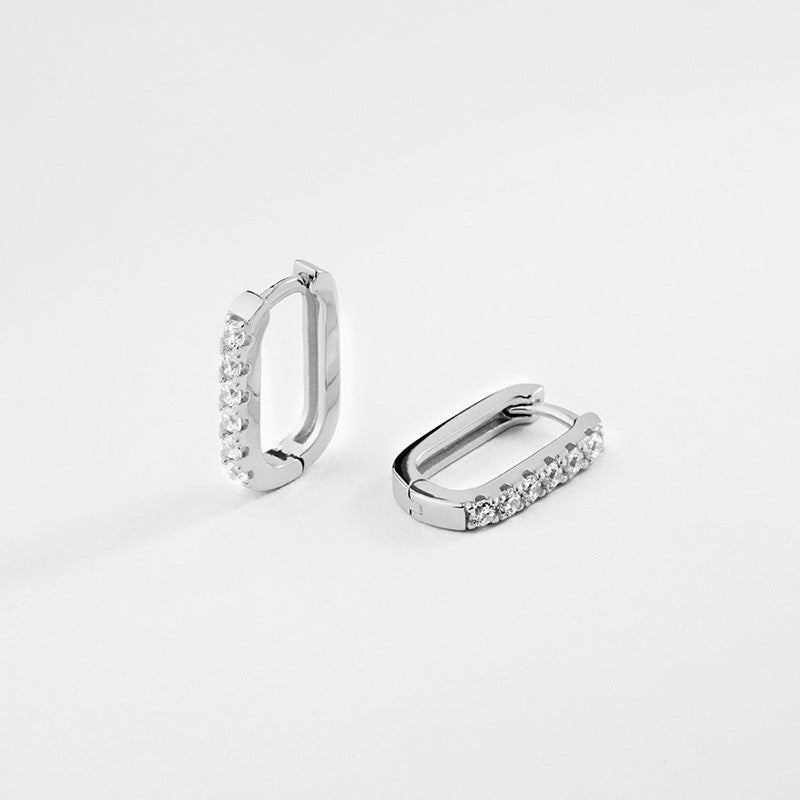 Thick Rectangular Hoop Earrings with Cubic Zirconia