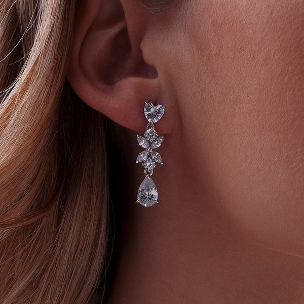 Small Silver Bridal Earrings with Floral Design