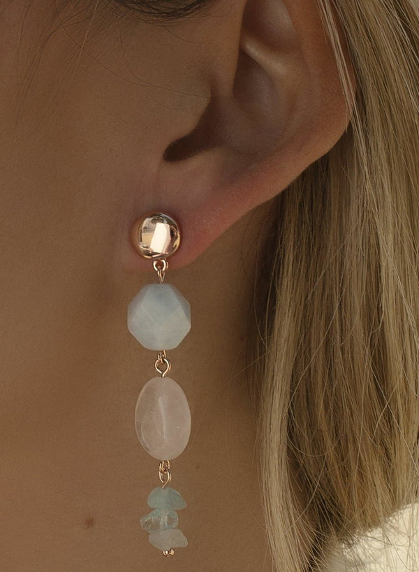 Natural stone pendant design earrings with gold plating